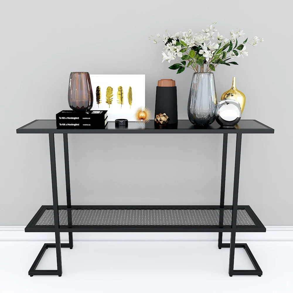 Tekkashop Bàn Console 2 Tầng Đơn Giản Khung Sắt Gỗ Cao Su