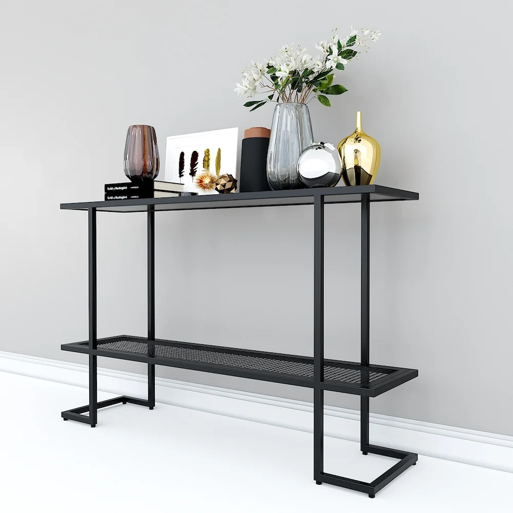 Tekkashop Bàn Console 2 Tầng Đơn Giản Khung Sắt Gỗ Cao Su