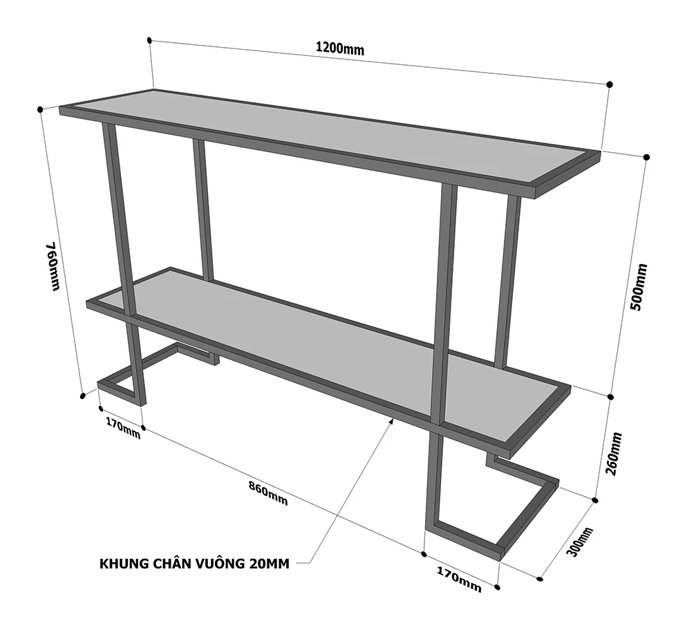 Tekkashop Bàn Console 2 Tầng Đơn Giản Khung Sắt Gỗ Cao Su