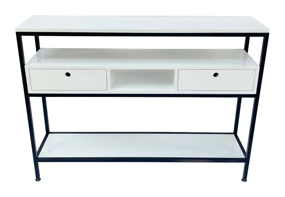 Tekkashop Bàn Console 3 Tầng Có Ngăn Kéo Mặt Gỗ Trắng Khung Sắt Gỗ Cao Su