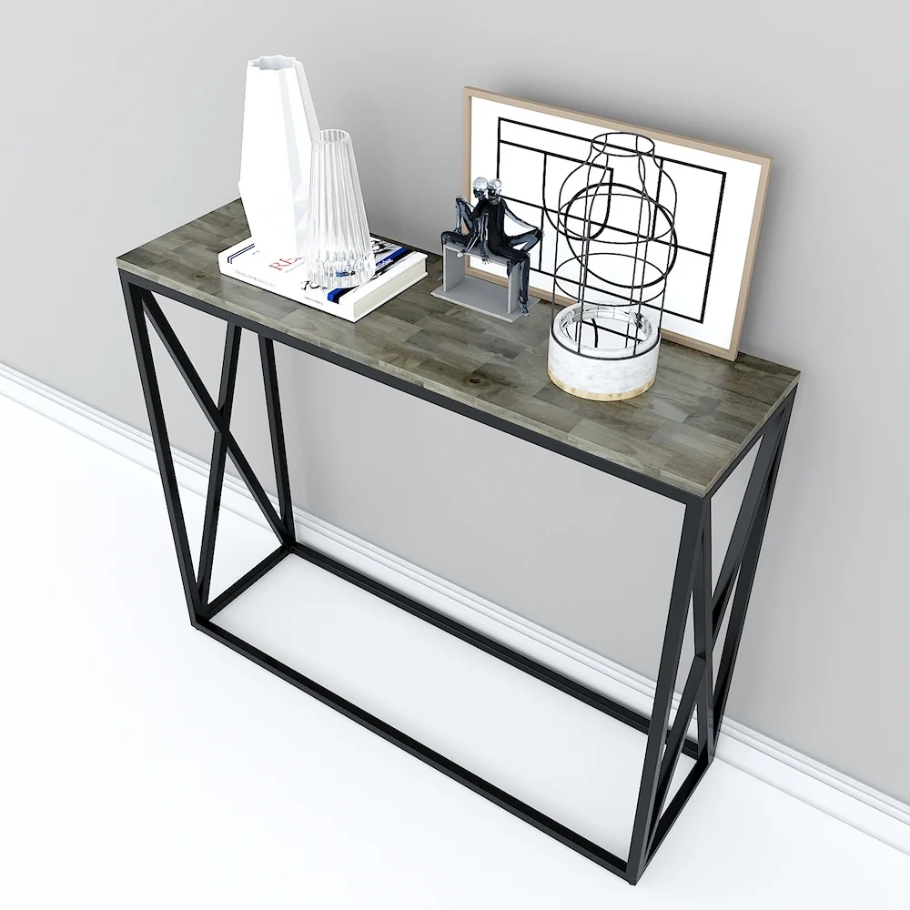 Tekkashop Bàn Console Chân Sắt Chữ X Hai Bên Khung Sắt Gỗ Cao Su