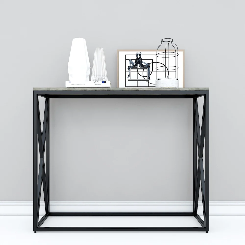 Tekkashop Bàn Console Chân Sắt Chữ X Hai Bên Khung Sắt Gỗ Cao Su
