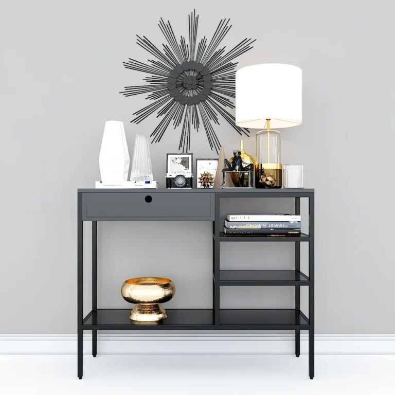 Tekkashop Bàn Console Có Ngăn Kéo Và Kệ Nhiều Tầng Khung Sắt Gỗ Cao Su