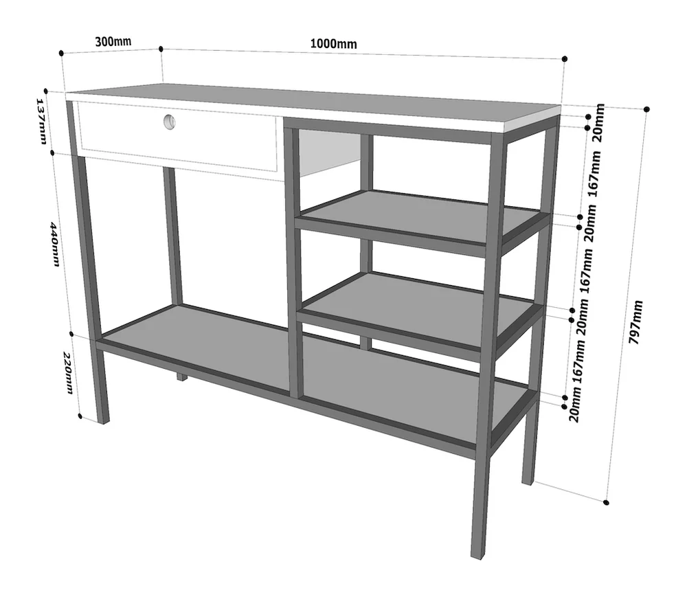 Tekkashop Bàn Console Có Ngăn Kéo Và Kệ Nhiều Tầng Khung Sắt Gỗ Cao Su