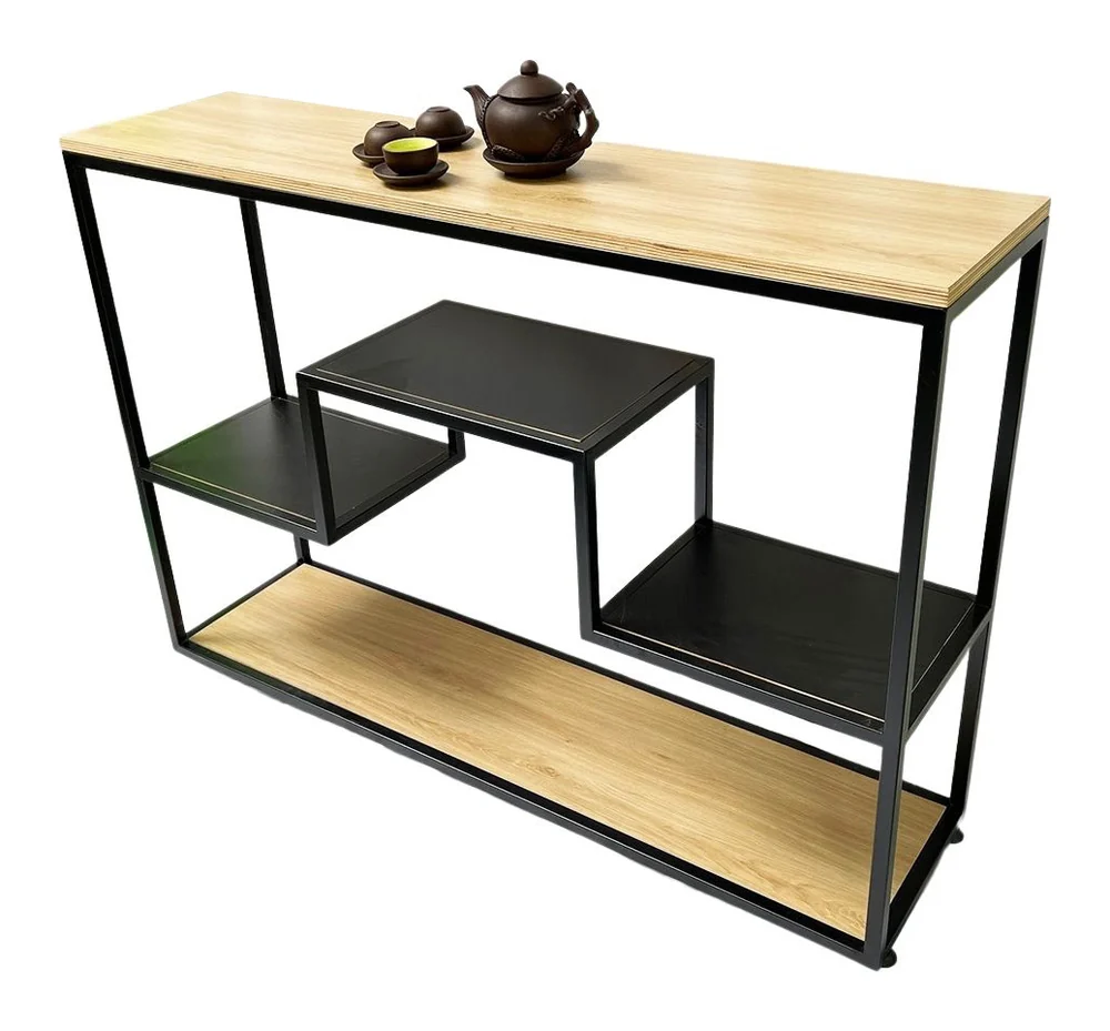Tekkashop Bàn Console Kệ Bậc So Le Khung Sắt Gỗ Plywood