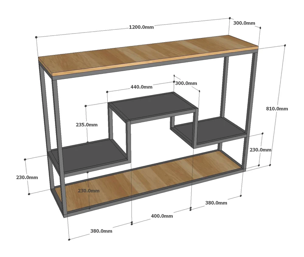 Tekkashop Bàn Console Kệ Bậc So Le Khung Sắt Gỗ Plywood
