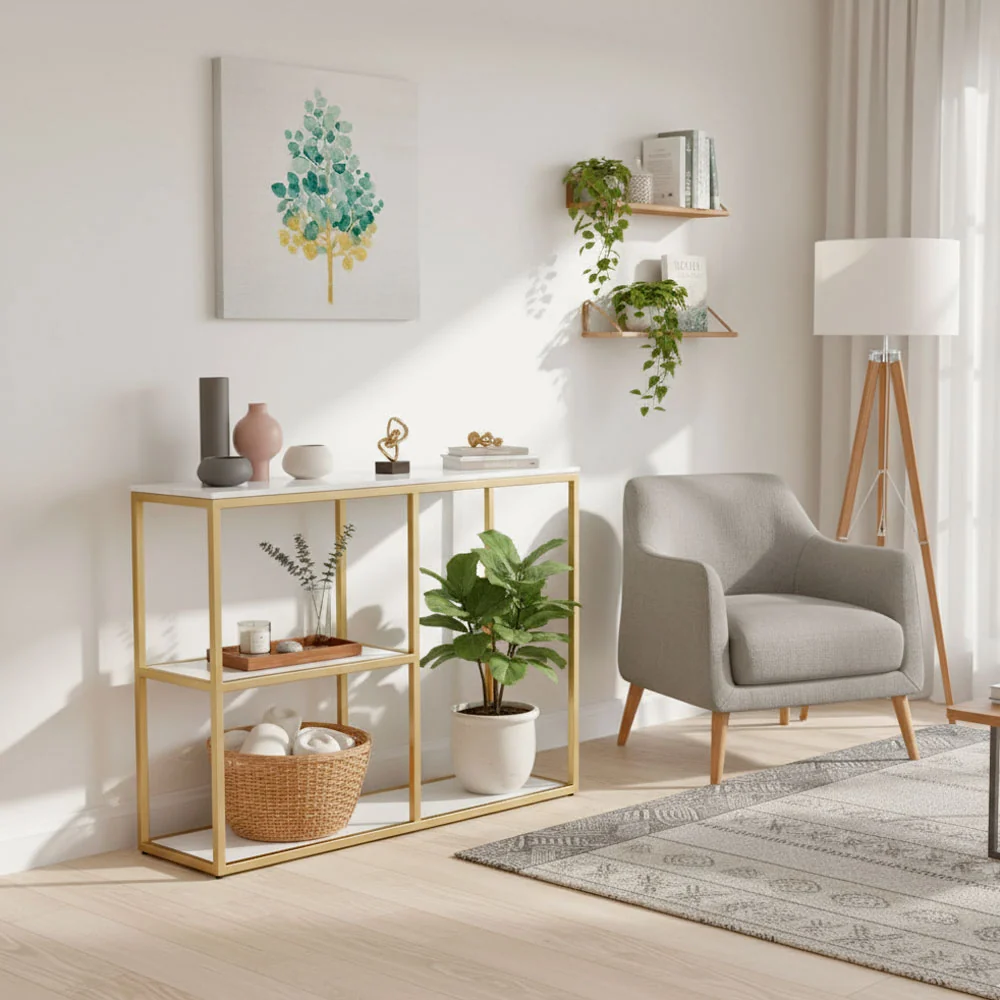 Tekkashop Bàn Console Kệ Đa Tầng Mặt Đá Khung Sắt