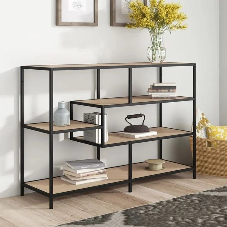 Tekkashop Bàn Console Kệ Ô Lệch Tầng Khung Sắt Gỗ Cao Su