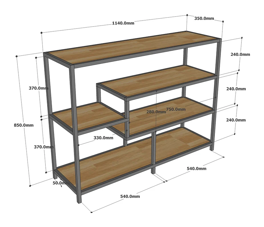 Tekkashop Bàn Console Kệ Ô Lệch Tầng Khung Sắt Gỗ Cao Su