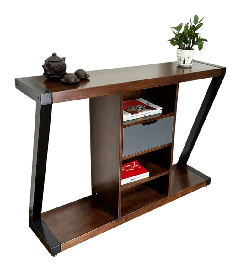 Tekkashop Bàn Console Khung Sắt Chữ Z Mặt Gỗ Ghép Hộp Có Hộc Kéo