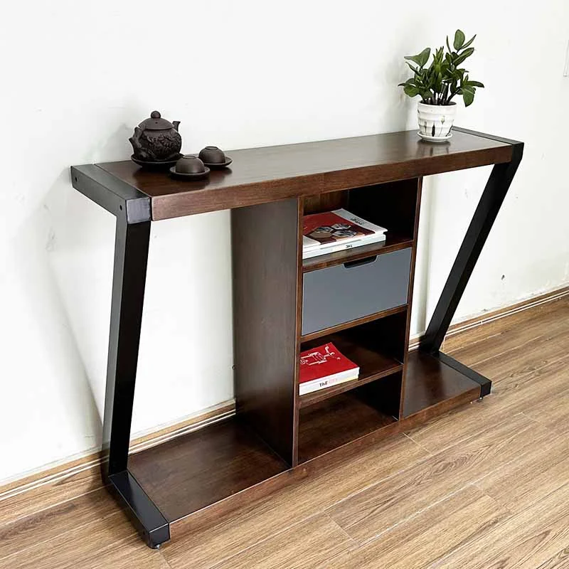 Tekkashop Bàn Console Khung Sắt Chữ Z Mặt Gỗ Ghép Hộp Có Hộc Kéo