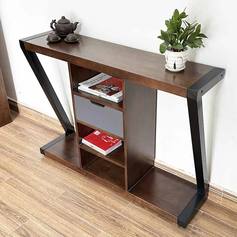 Tekkashop Bàn Console Khung Sắt Chữ Z Mặt Gỗ Ghép Hộp Có Hộc Kéo