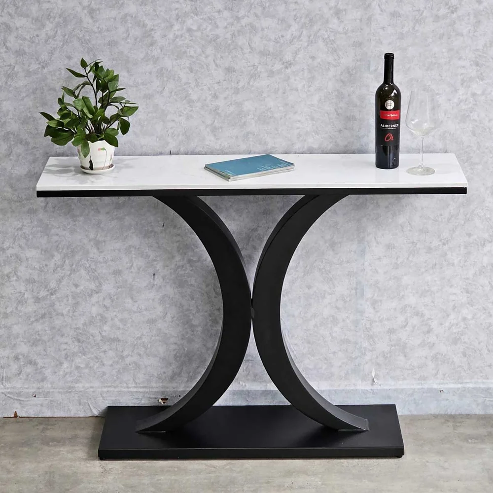 Tekkashop Bàn Console Mặt Đá Chân Sắt Cong Đối Xứng