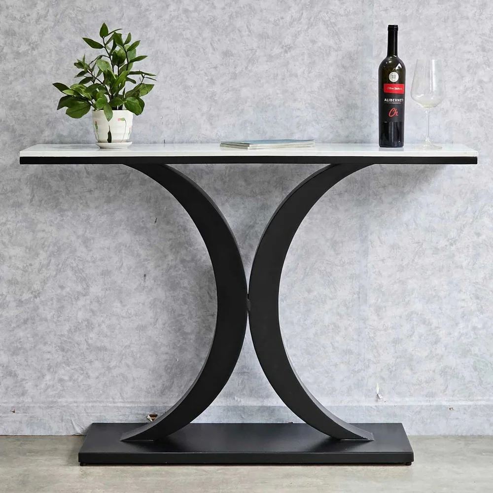 Tekkashop Bàn Console Mặt Đá Chân Sắt Cong Đối Xứng