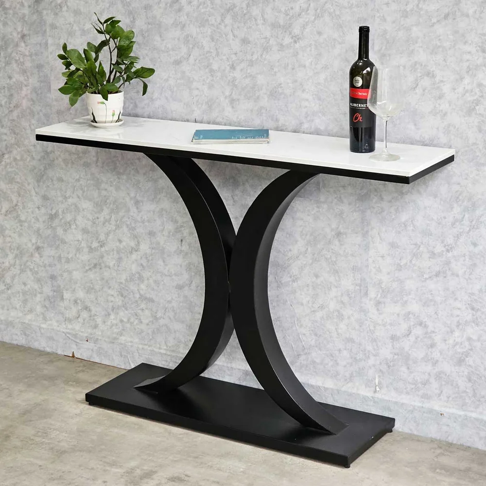 Tekkashop Bàn Console Mặt Đá Chân Sắt Cong Đối Xứng