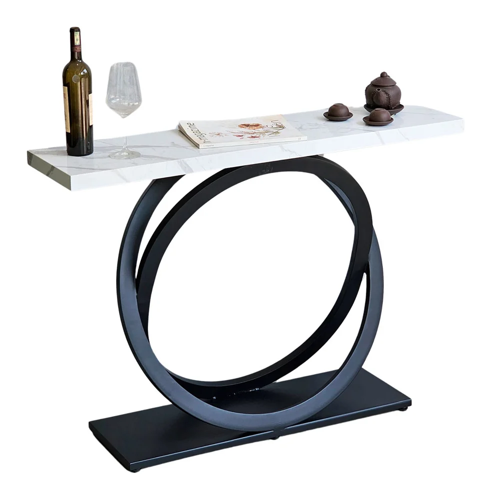 Tekkashop Bàn Console Mặt Đá Chân Sắt Hai Vòng Tròn Lồng Nhau