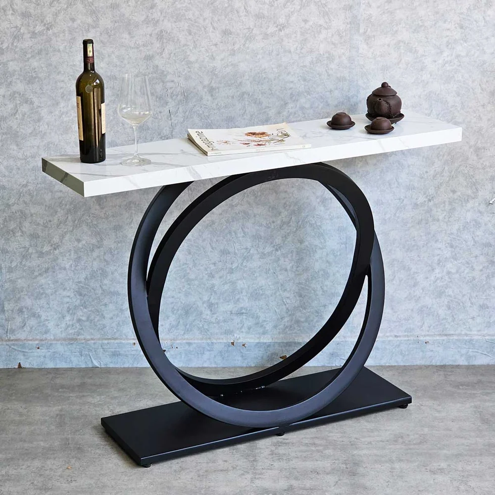 Tekkashop Bàn Console Mặt Đá Chân Sắt Hai Vòng Tròn Lồng Nhau