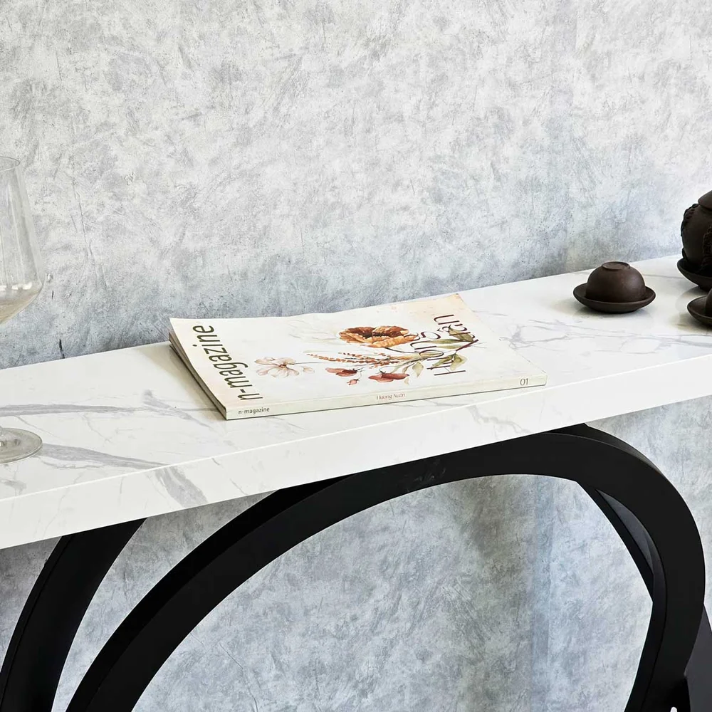 Tekkashop Bàn Console Mặt Đá Chân Sắt Hai Vòng Tròn Lồng Nhau