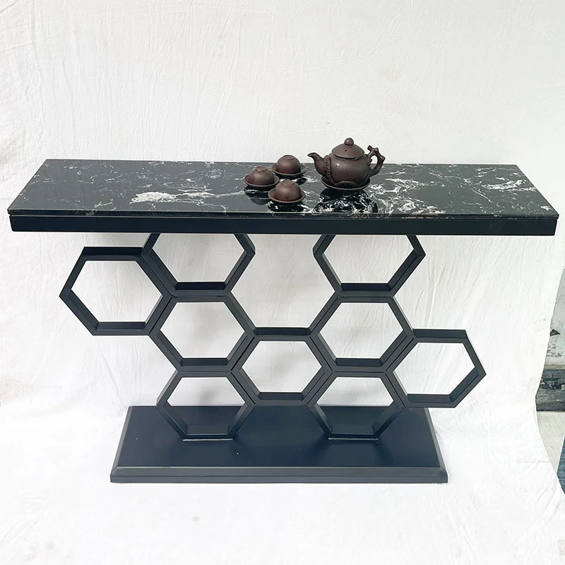 Tekkashop Bàn Console Mặt Đá Chân Sắt Tổ Ong Đế Bản