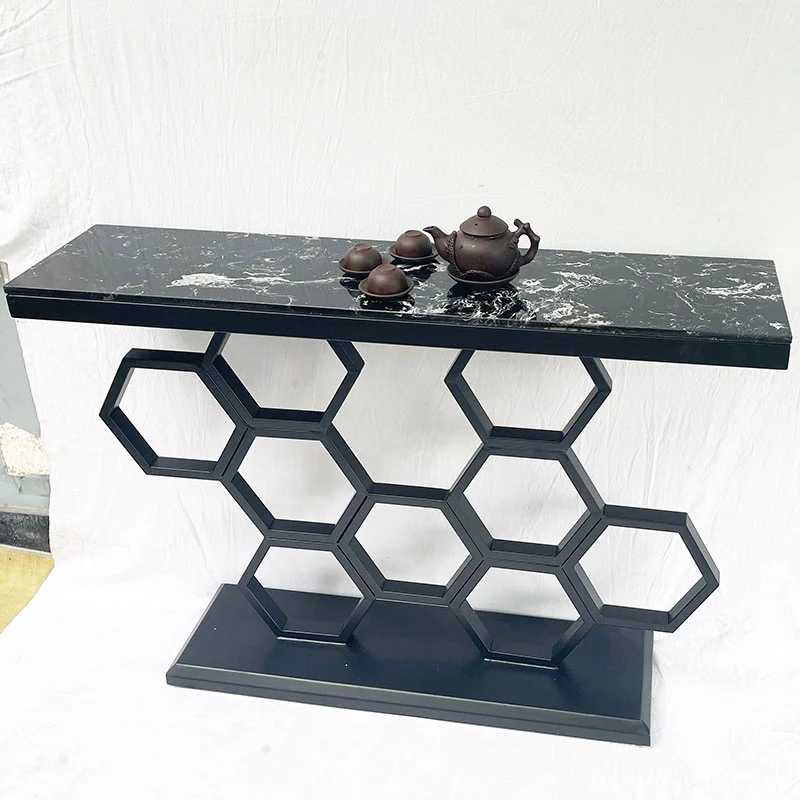 Tekkashop Bàn Console Mặt Đá Chân Sắt Tổ Ong Đế Bản