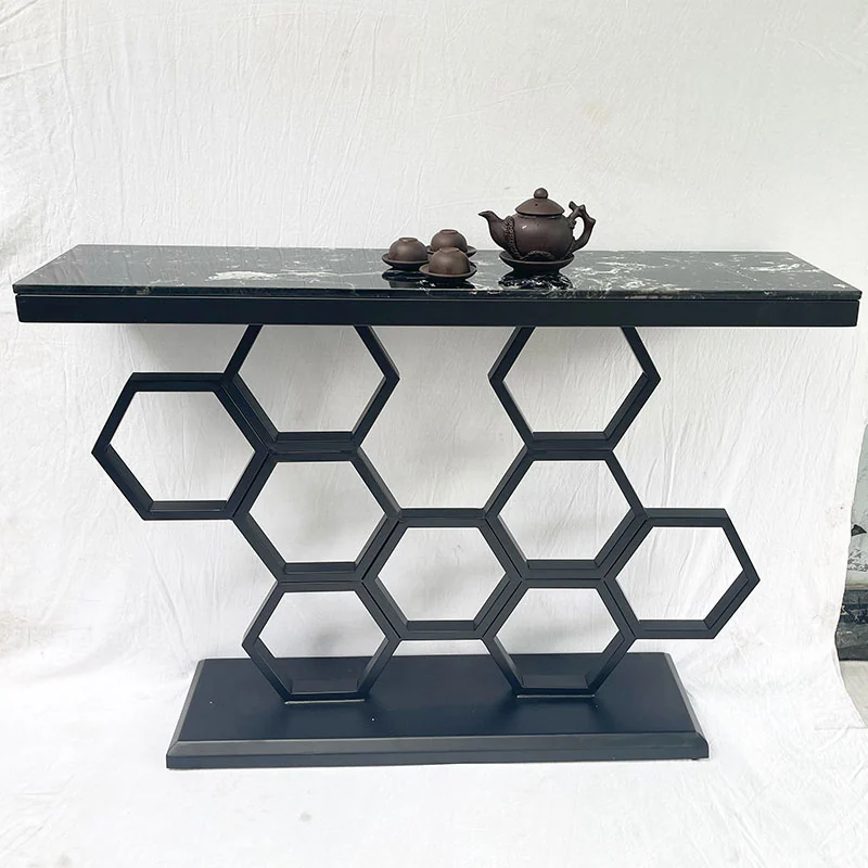 Tekkashop Bàn Console Mặt Đá Chân Sắt Tổ Ong Đế Bản