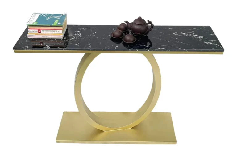 Tekkashop Bàn Console Mặt Đá Chân Sắt Vòng Oval Đế Bản