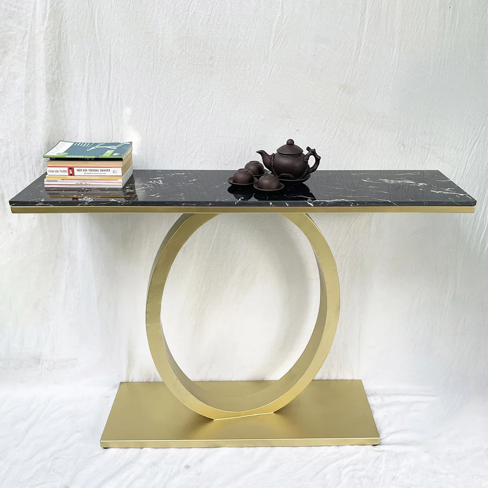 Tekkashop Bàn Console Mặt Đá Chân Sắt Vòng Oval Đế Bản