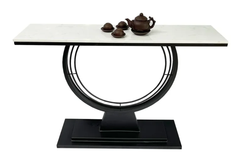 Tekkashop Bàn Console Mặt Đá Chân Sắt Vòng Tròn Đế Bậc