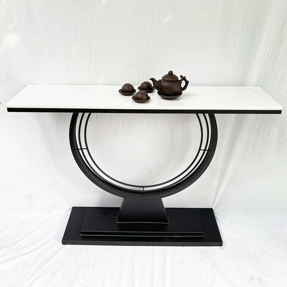 Tekkashop Bàn Console Mặt Đá Chân Sắt Vòng Tròn Đế Bậc