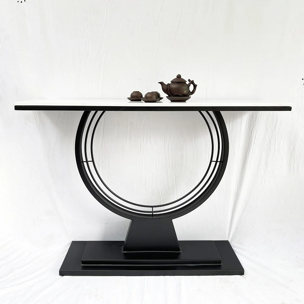 Tekkashop Bàn Console Mặt Đá Chân Sắt Vòng Tròn Đế Bậc