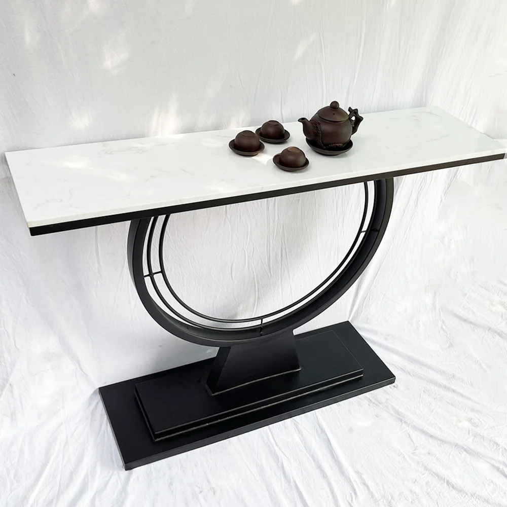 Tekkashop Bàn Console Mặt Đá Chân Sắt Vòng Tròn Đế Bậc