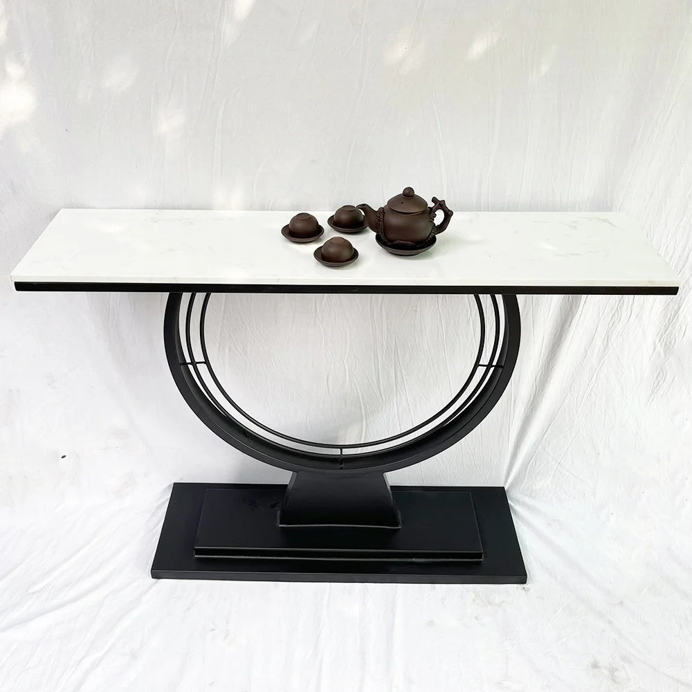 Tekkashop Bàn Console Mặt Đá Chân Sắt Vòng Tròn Đế Bậc