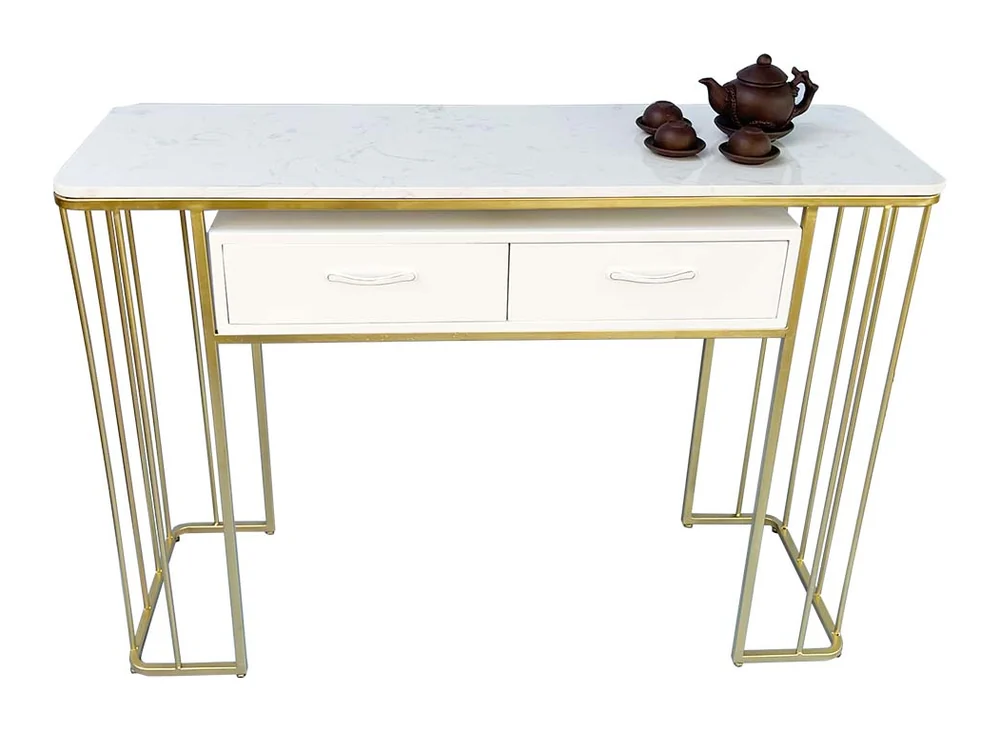 Tekkashop Bàn Console Mặt Đá Khung Sắt Nan Đứng Có Ngăn Kéo