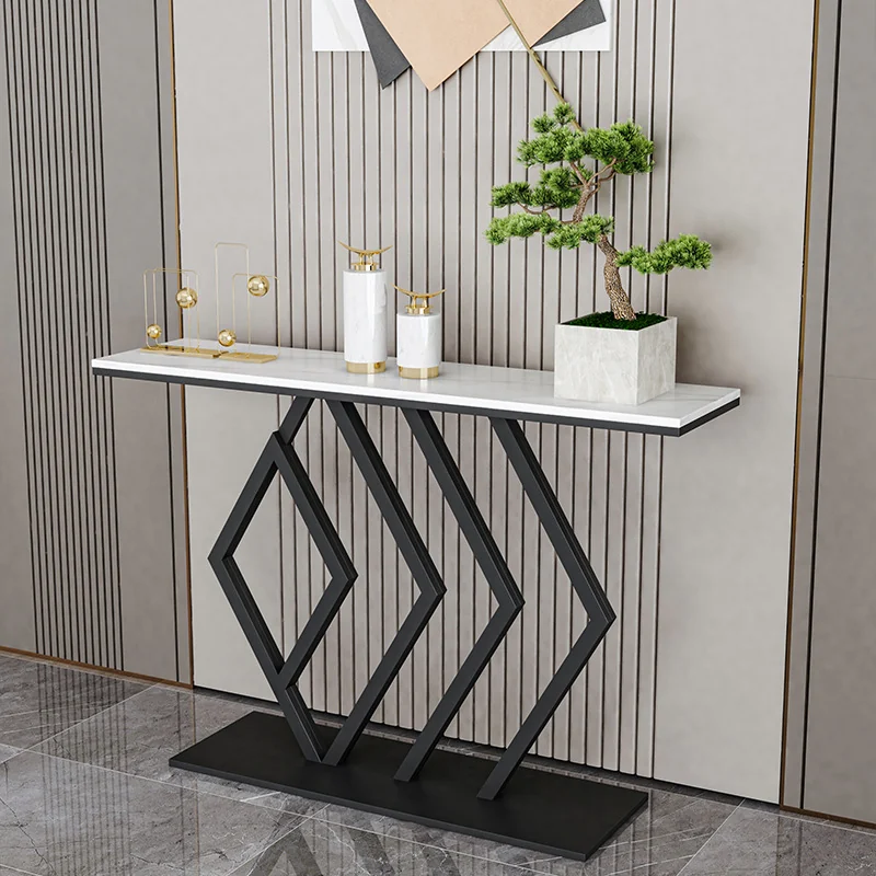 Tekkashop Bàn Console Mặt Đá Trắng Chân Sắt Hình Thoi Đế Bản