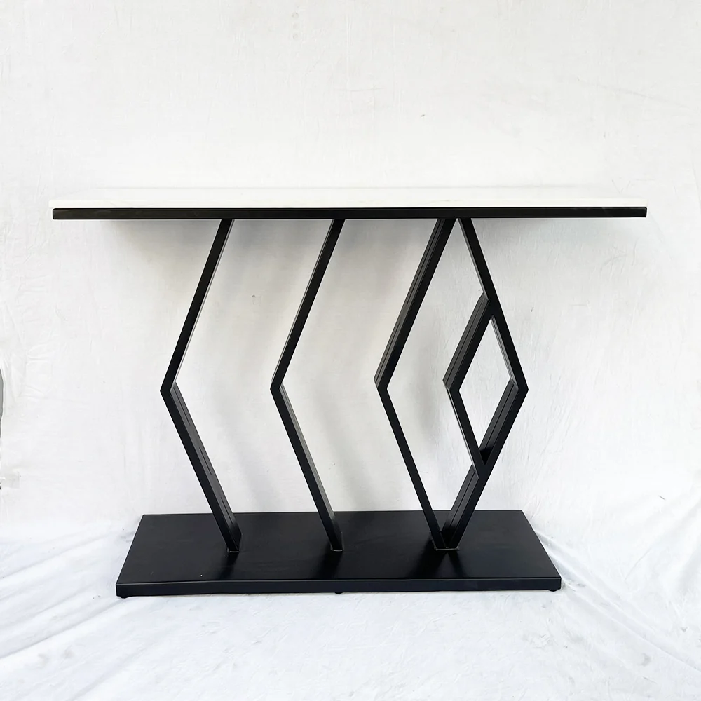 Tekkashop Bàn Console Mặt Đá Trắng Chân Sắt Hình Thoi Đế Bản