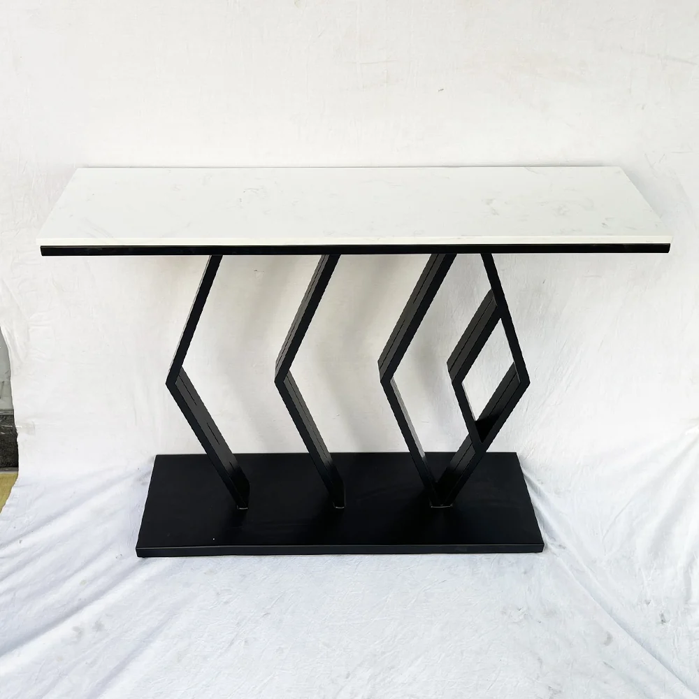 Tekkashop Bàn Console Mặt Đá Trắng Chân Sắt Hình Thoi Đế Bản