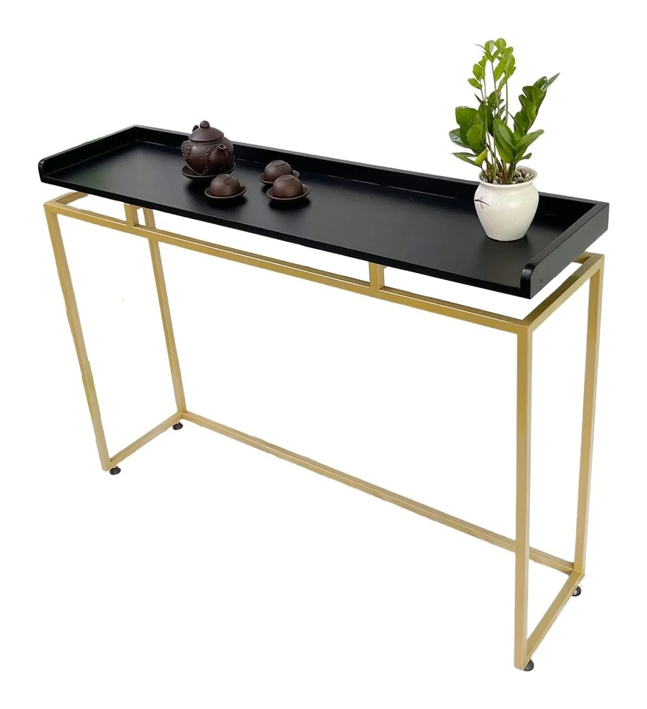 Tekkashop Bàn Console Mặt Khay Gỗ Có Gờ Khung Sắt Thanh Mảnh