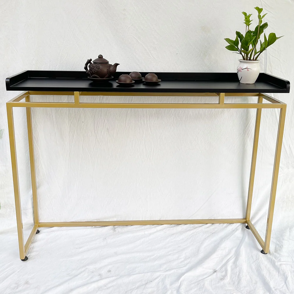 Tekkashop Bàn Console Mặt Khay Gỗ Có Gờ Khung Sắt Thanh Mảnh
