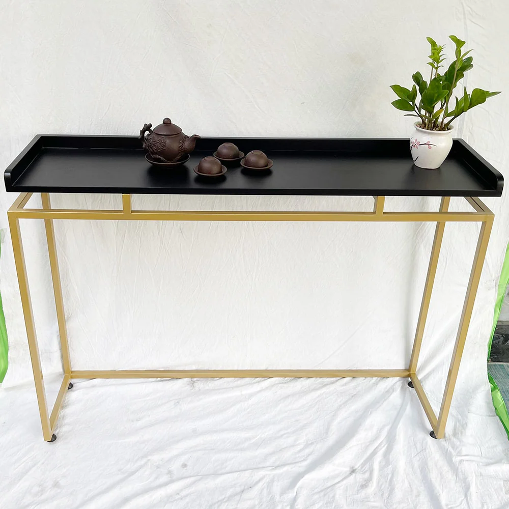 Tekkashop Bàn Console Mặt Khay Gỗ Có Gờ Khung Sắt Thanh Mảnh