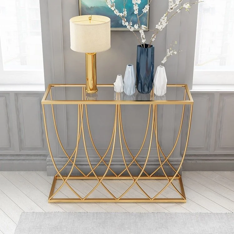 Tekkashop Bàn Console Mặt Kính Khung Sắt Vòm Cong Đan Xen