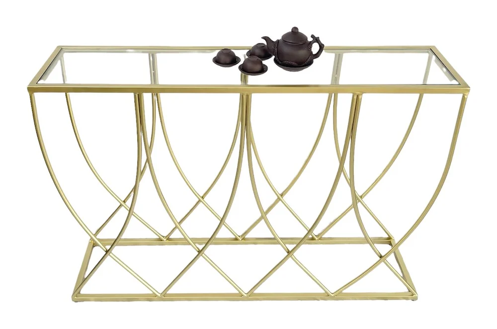 Tekkashop Bàn Console Mặt Kính Khung Sắt Vòm Cong Đan Xen
