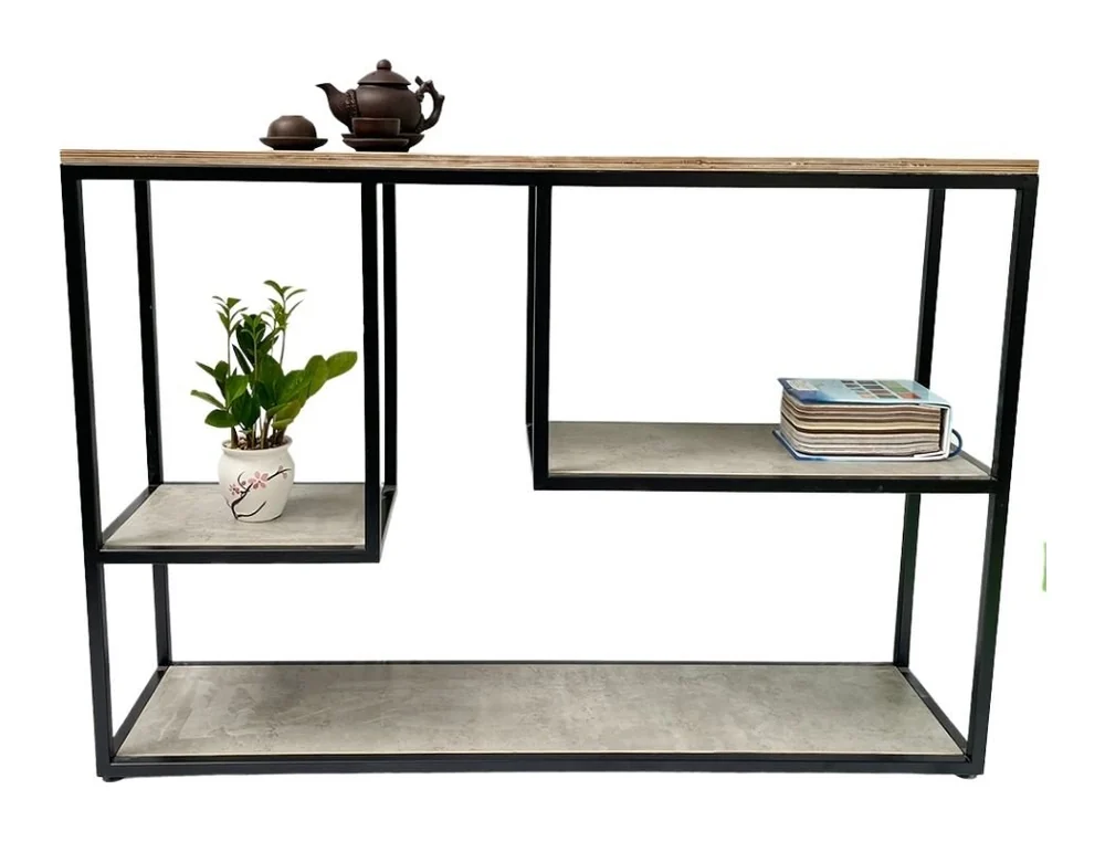 Tekkashop Bàn Console Trang Trí Ô Kệ So Le Khung Sắt Gỗ Plywood