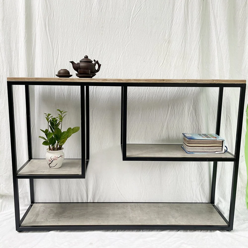 Tekkashop Bàn Console Trang Trí Ô Kệ So Le Khung Sắt Gỗ Plywood