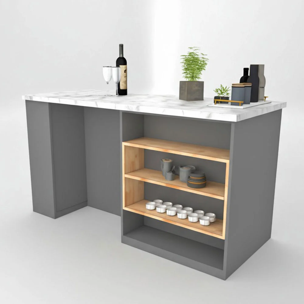 Tekkashop Bàn Đảo Bếp Chữ Nhật Cỡ Lớn Mặt Đá Thân Gỗ Cao Su