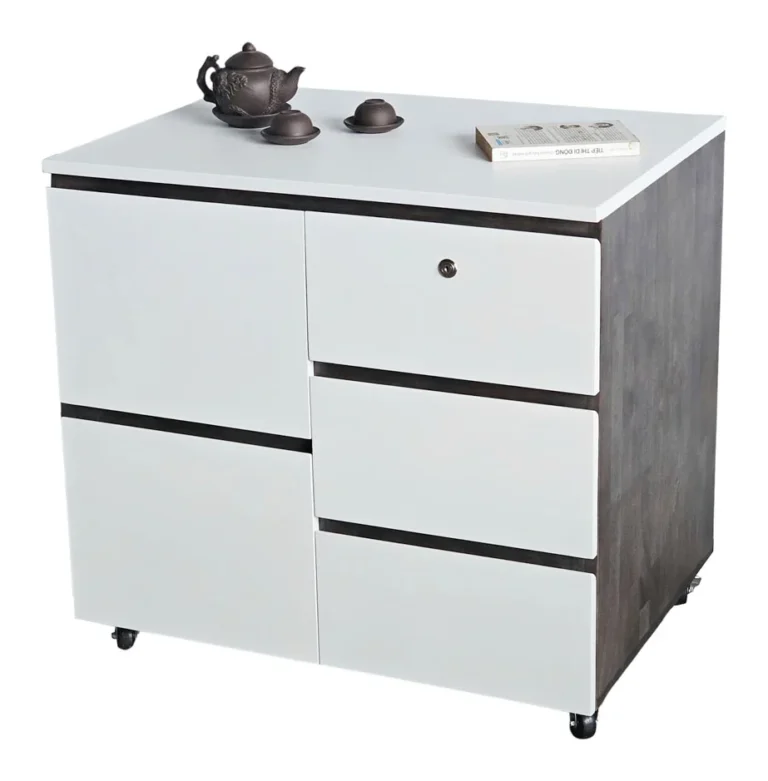 Tekkashop Bàn Đảo Bếp Di Động Nhiều Ngăn Kéo Gỗ Cao Su