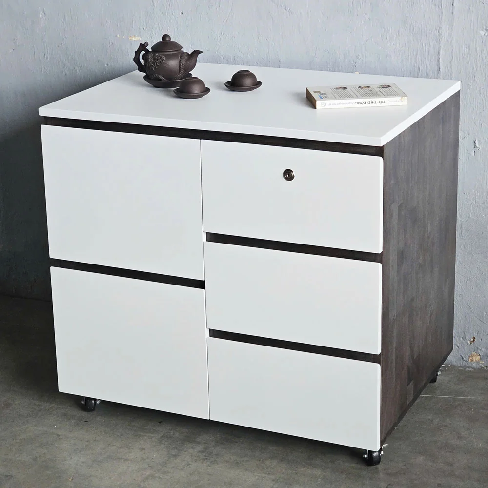 Tekkashop Bàn Đảo Bếp Di Động Nhiều Ngăn Kéo Gỗ Cao Su
