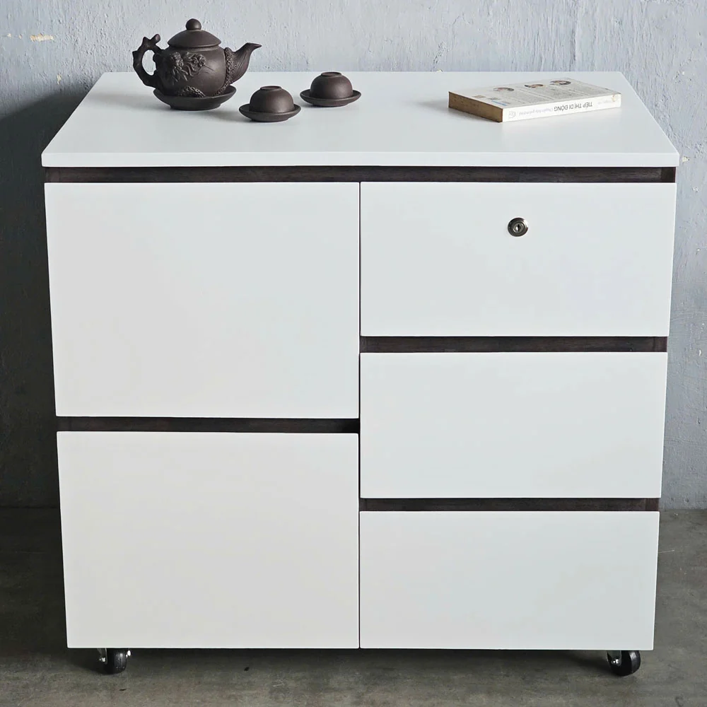 Tekkashop Bàn Đảo Bếp Di Động Nhiều Ngăn Kéo Gỗ Cao Su
