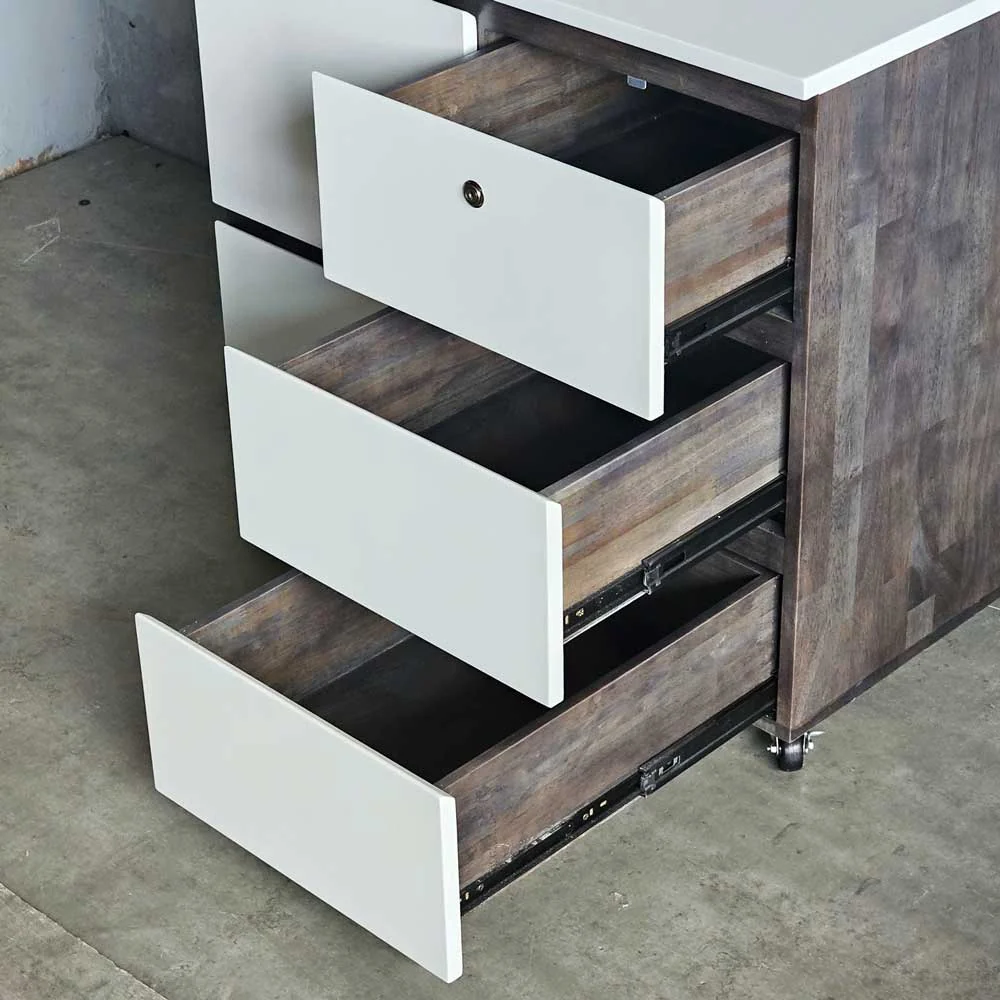 Tekkashop Bàn Đảo Bếp Di Động Nhiều Ngăn Kéo Gỗ Cao Su