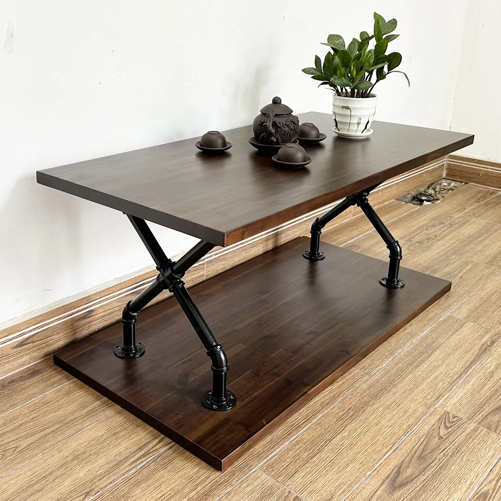 Tekkashop Bàn Sofa 2 Tầng Chân Ống Nước Gỗ Tràm