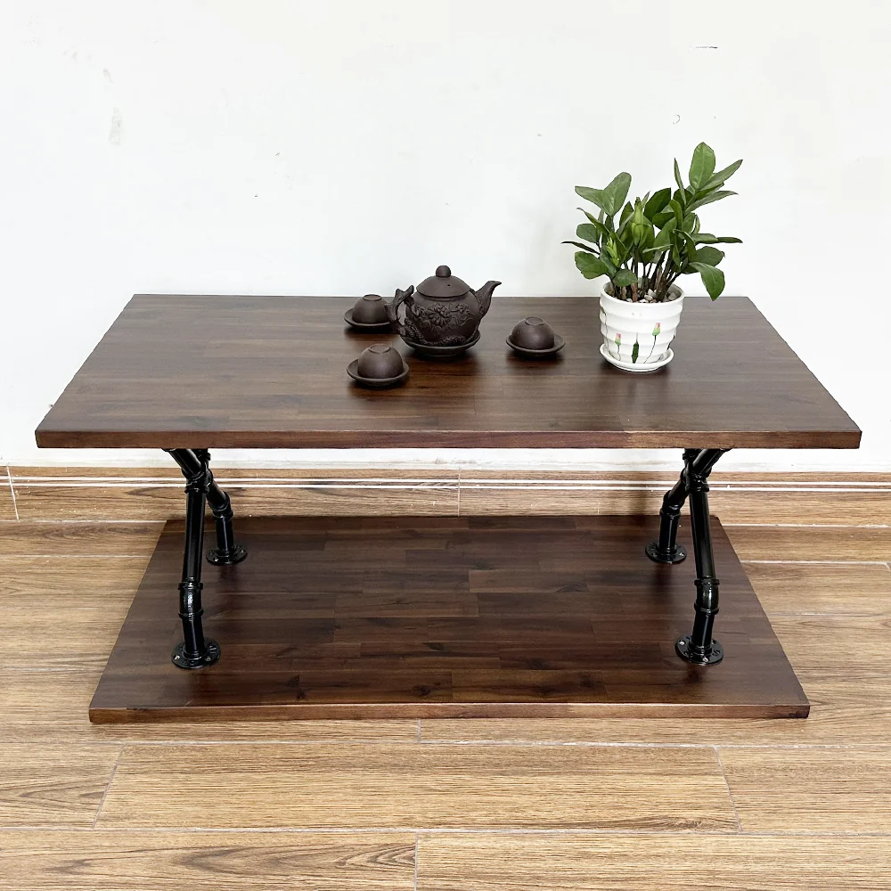 Tekkashop Bàn Sofa 2 Tầng Chân Ống Nước Gỗ Tràm